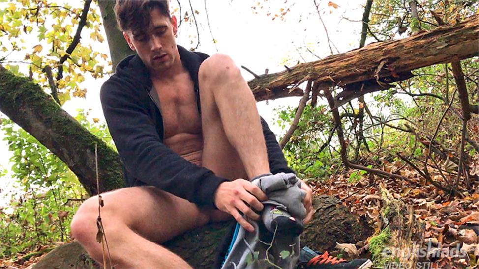 EnglishLads - James Harrison Wanks his Huge Uncut Cock in the Woods 13